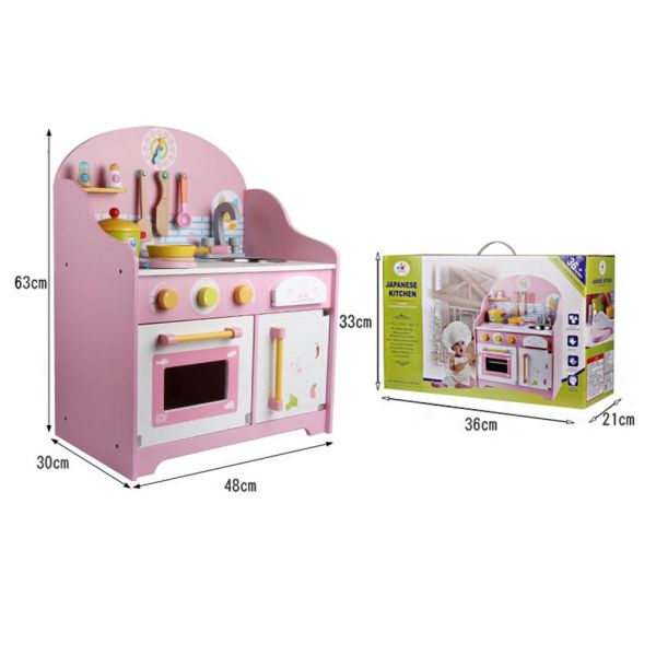 Utensils 30cm Pink Wooden Play Kitchen Tabletop Playhouse Toys