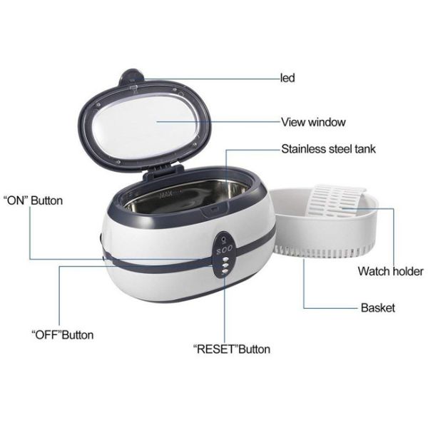 Waterproof PCB Ultrasonic Jewelry Cleaner , 600ml Nail Cleaning Machine 40kHz