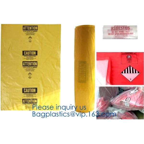 PE asbestos yard waste bags,hazard waste disposal bags,Customized danger warning printing clear polythene LDPE asbestos
