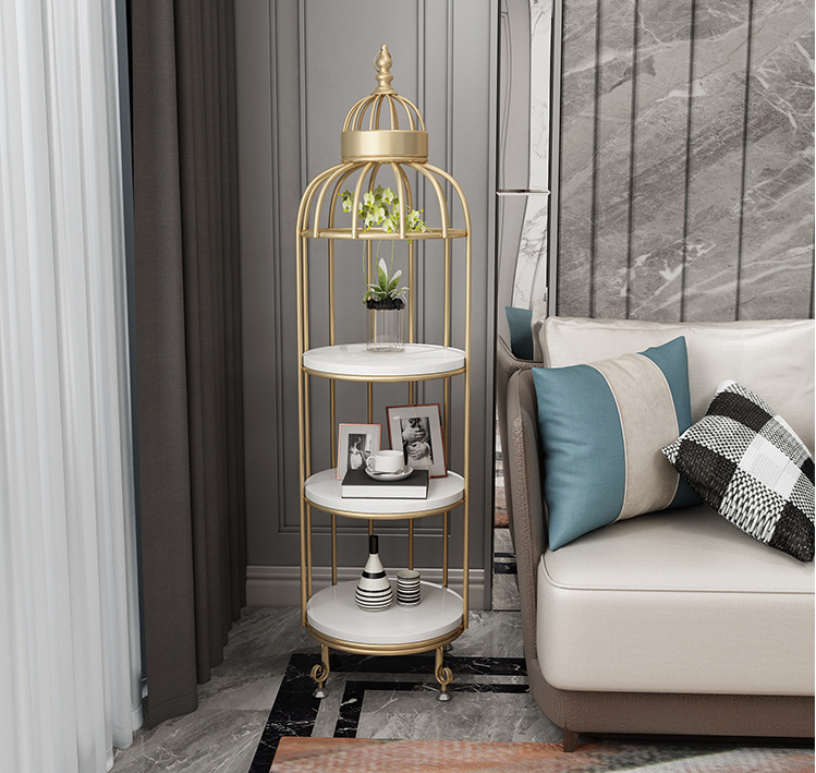 Rustproof Four Layers 32x136cm Metal Flower Stand Birdcage Shape