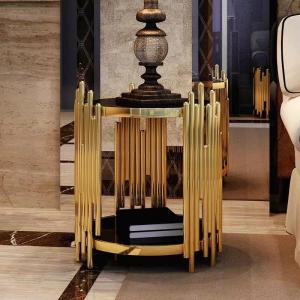 Asymmetry Gold Glass Stainless Steel Coffee Table 550mm Φ Visual Interest