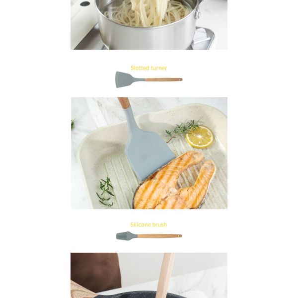 Hygiene Colorful 8 Piece Silicone Stainless Steel Kitchen Utensils For Cooking