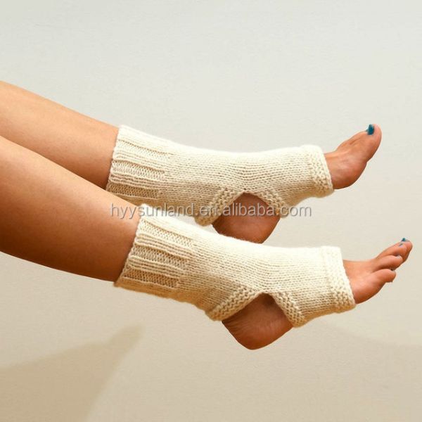 Y-Z Women's White Knee-Length Yoga Pedicure Socks Flip Flop Dancing Toeless Sport Socks Knitted Breathable for Autumn Season