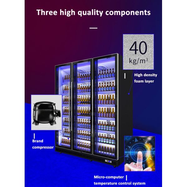 R134a Bar Refrigerated Showcase Multi Glass Doors Refrigerator 1130L