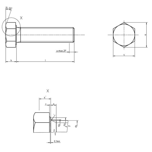 304 316 DIN 933 - Hexagon head bolts with thread up to head stainless steel A2-70 A2-80 A4-70 A4-80