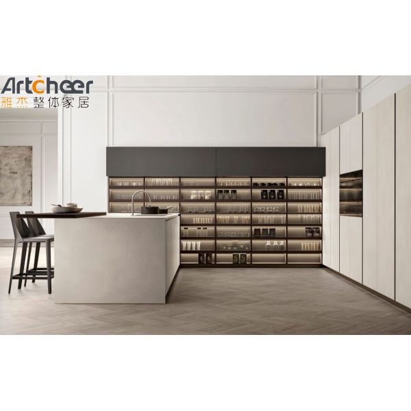 High Gloss Lacquer Wood Door Kitchen Cabinet U Shape Design With Durable Plywood Carcase Material