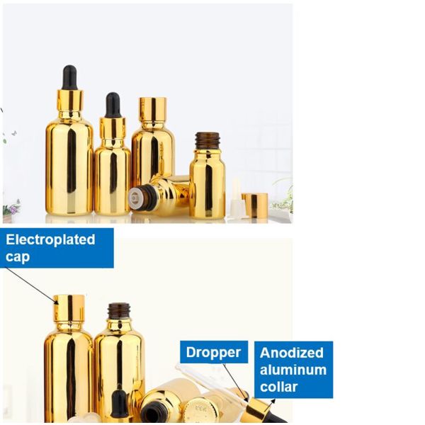 20ml 30ml 50ml Empty Reusable Electroplating Gold Cosmetic Package serum Skincare essential oil Glass Dropper Bottle