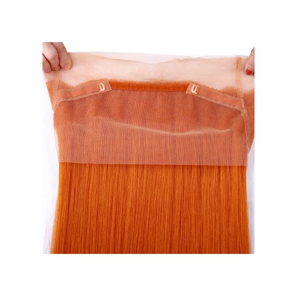 Smooth And Soft Human Hair Lace Closure Orange Color Medium Cap Size