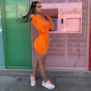 High Waist Tight Fitting Long Sleeve Bodycon Jumpsuit With Zipper