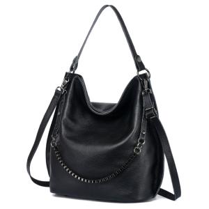 China Cowhide Women Black Faux Leather Tote Bag Sling Style on sale
