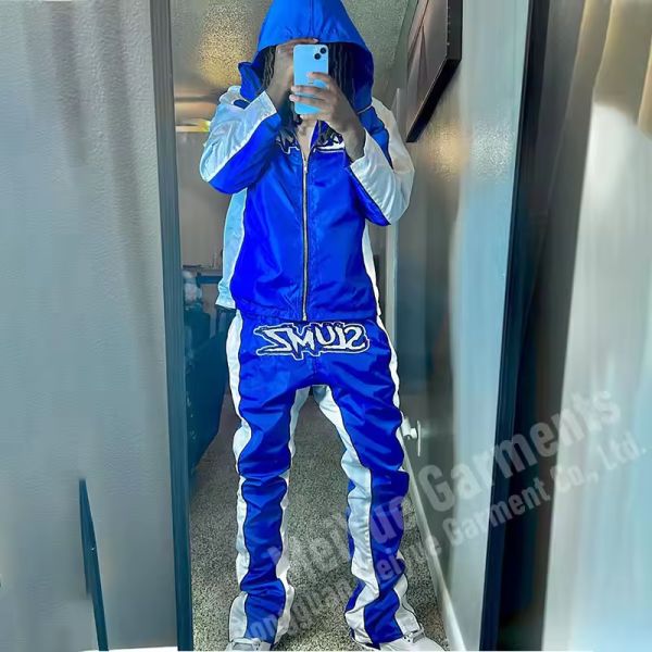 Custom Nylon Sweat Suit Zip Up Jacket Pants Set Casual Lightweight Windcheater Nylon Mens Windbreaker Jacket Tracksuit For Men