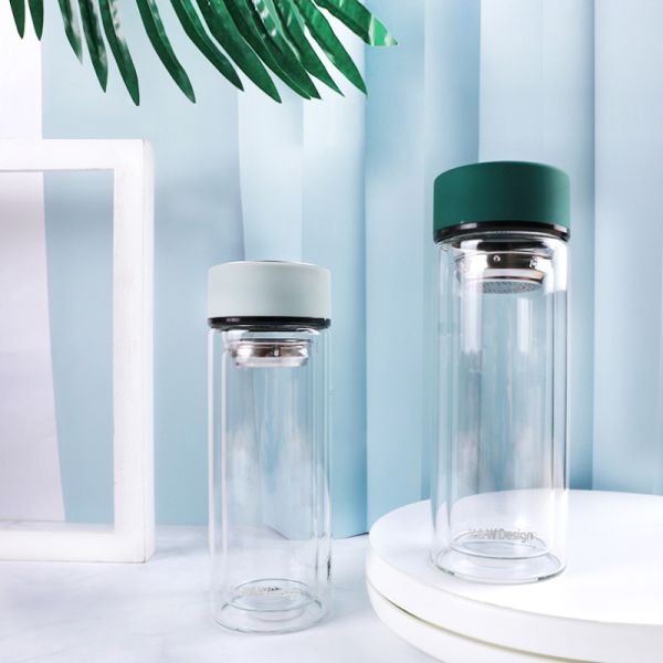 IFUN Colorful Double Wall Tea Infuser Flask Tea Filter Glass Bottle 300ml