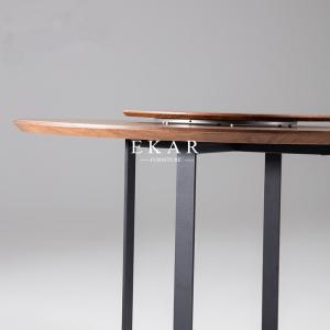 Wooden Walnut Metal Legs Round Dining Table With Rotating Centre
