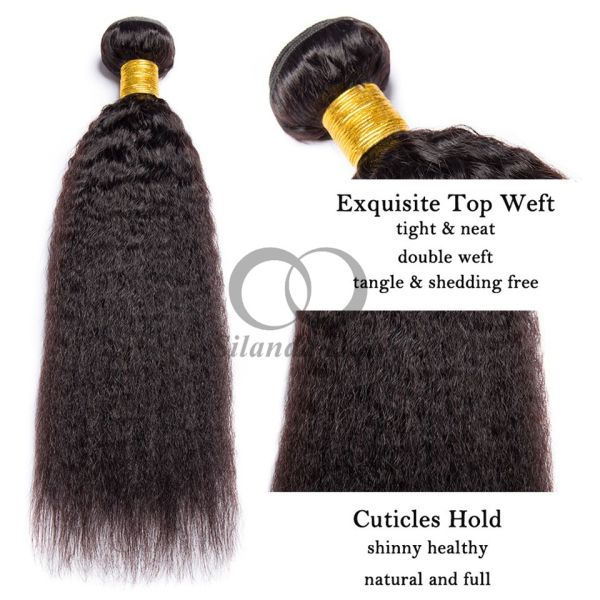 Natural Black Kinky Straight Remy Human Hair Bundles Sew In Weave Bundles Brazilian Bundle Deals