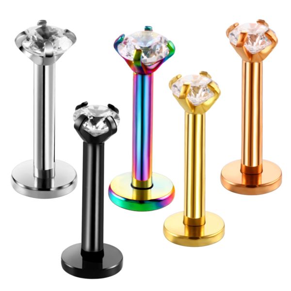 Surgical Steel Assorted Colors Zircon Labret Stud Lip Piercing Ear Cartilage Tragus Helix Ring Fashion Charming Jewelry