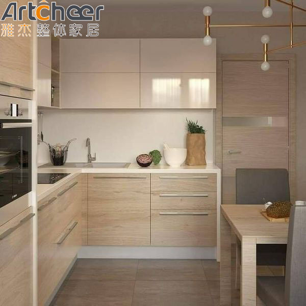 Minimalist Style Custom Solid Wood Kitchen Cabinets with Pure Acrylic Countertop