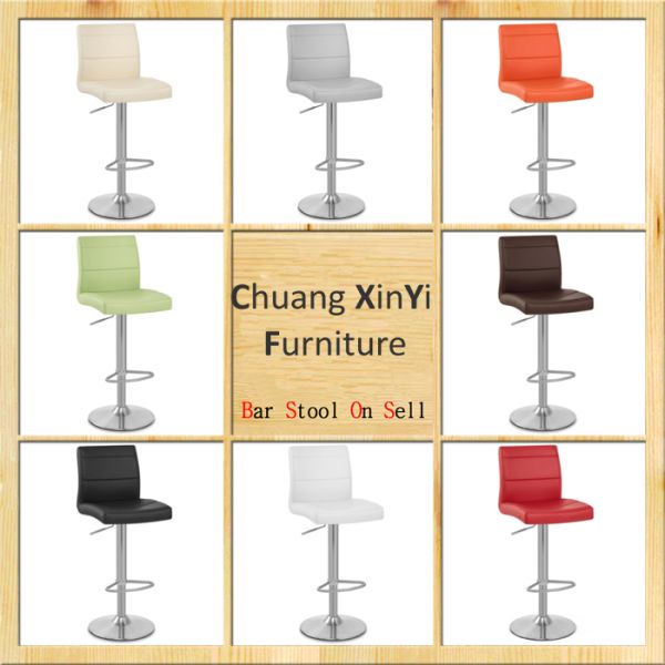 Upholstered Plywood 48CM 112CM Beige Leather Bar Stools With Metal Legs