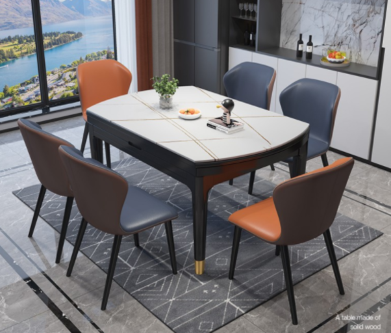 Rock Slab Dining Retractable Folding Marble Table Rectangular