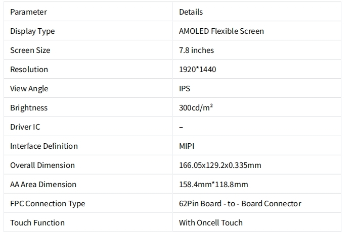 7.8-inch OLED display product illustration