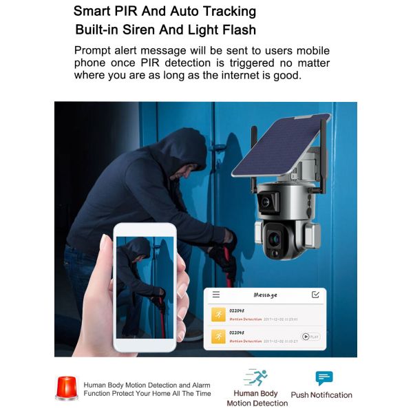 WiFi 4K Solar Floodlight Camera 10X Optical Zoom Dual Lens Linkage