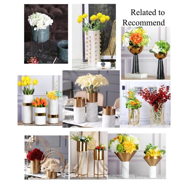 Wholesale Decorative Flower Vases Gold Plated with Marble Cylinder Flower Pot Set