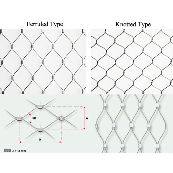 Knotted Flexible Stainless Steel Cable Netting AISI 316 18x18cm Opening