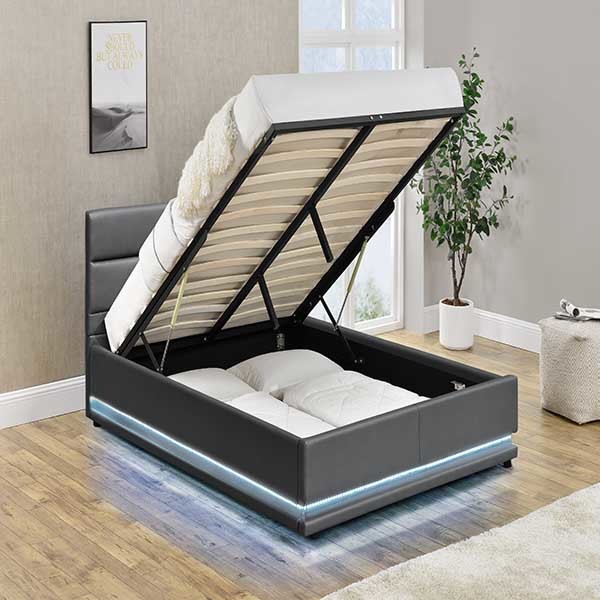Light Grey Tufted Storage Bed No Folded 90x190 CM LED Upholstered Bed