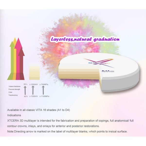 6 Layers CAD CAM Ceramic Dental Zirconia Blank XTCERA