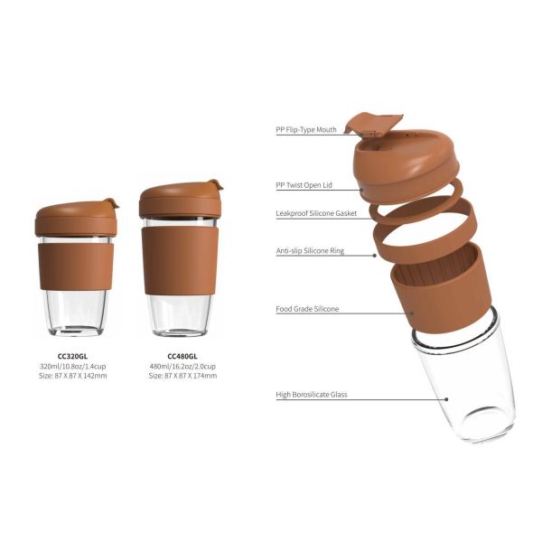 320ml 480ml Borosilicate Glass Coffee Cup Leakproof Dishwasher Safe