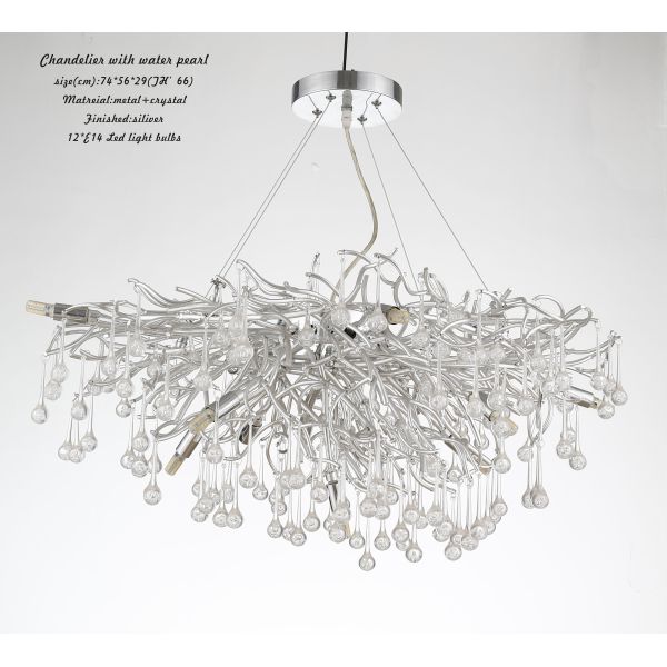 Silver Plated Branched Acrylic Chandeliers With Water Pearls