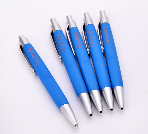 metallic looking click promotional gift logo printed plastic ball pen, logo plastic ball pen