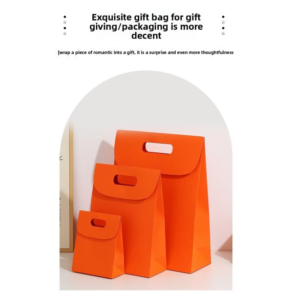 Wholesale Customizable Candy Kraft Paper Bag Solid Color Flip Cover Handbag with LOGO Gift Paper Bag