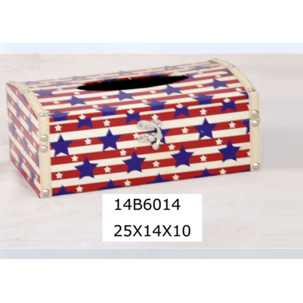 PU Leather Printing US Style MDF Wooden Tissue Box