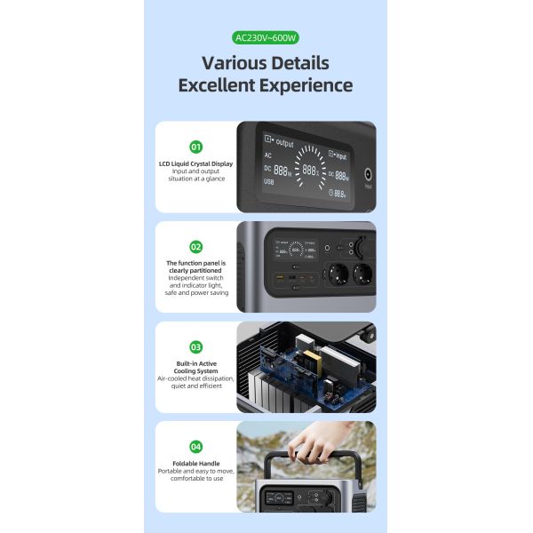 PD QC3.0 Solar Powered Portable Power Station Camping 540Wh