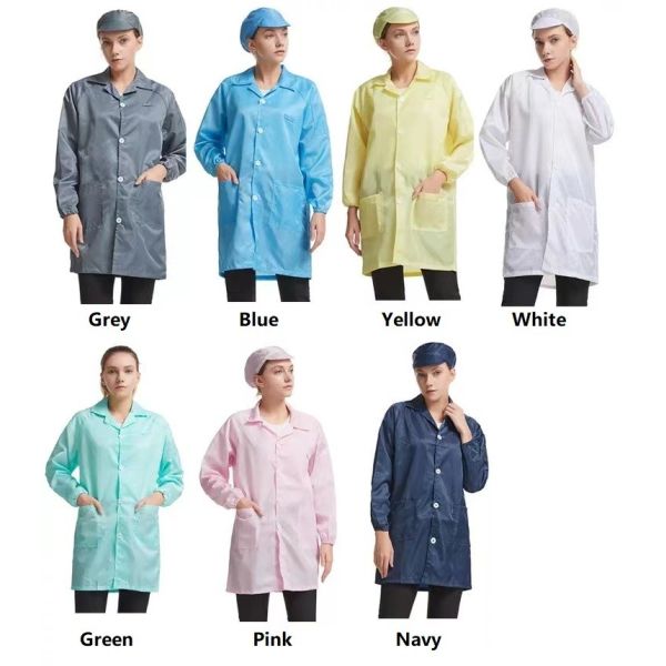 110g/sm Chemical plant Anti Static Garments Grid Polyester Lab Coat