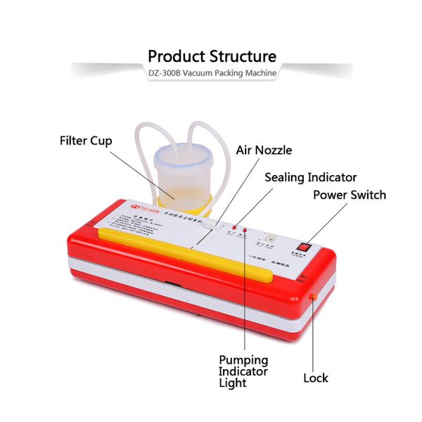 50Hz DUOQI DZ-300B Multi-Function Hand Pressure Household Sealer Vacuum Packaging Machine with Filter