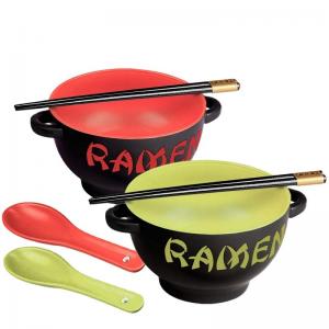 Quality Custom Printed Ceramic Ramen Bowl Set For Soup Noodle Round Shape for sale