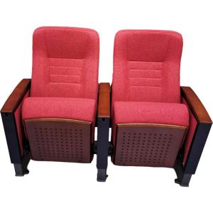 Quality Fabric Auditorium Seating Chairs With Wooden Writing Table Pad for sale