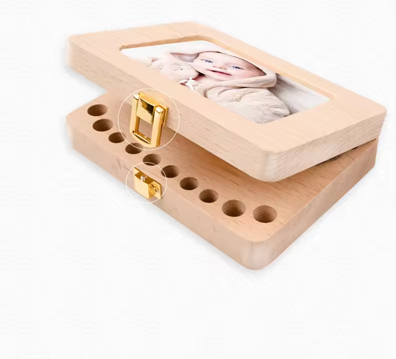 Wooden Baby Tooth Box Wooden Organizer Storage Newborn Baby Kid Gift Souvenir Case