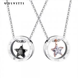 China 6.3in 316L SS Sterling Silver Jewelry Necklaces 1.3g Star Diamond Necklace on sale