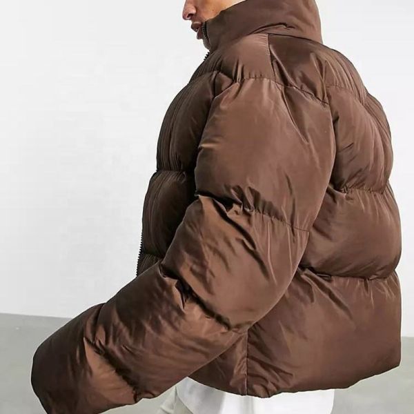 Custom Logo Plain Brown Workwear Thick Crop Top Unisex Padded Puffer Down Coat Jackets