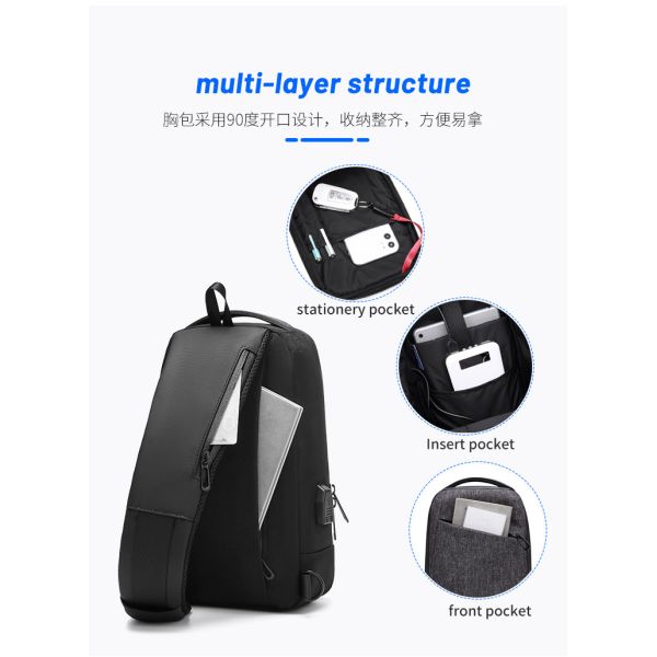 Black Gray 5L Shoulder Crossbody Mens Chest Sling Bag 0.53KG