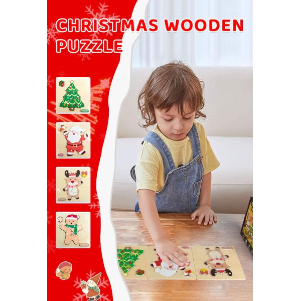 Children's Toys Wooden Christmas Theme Puzzle Set Early Childhood Education Puzzle Learning 3-6 Years Old Baby Games