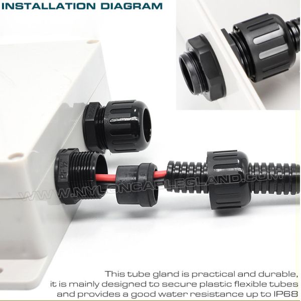 IP68 Plastic Straight Connectors, Adjustable Nylon 6 Cable Glands Waterproof Joints c/w M12~M63 Threads for AD10~AD54.5 Flexible Tubes