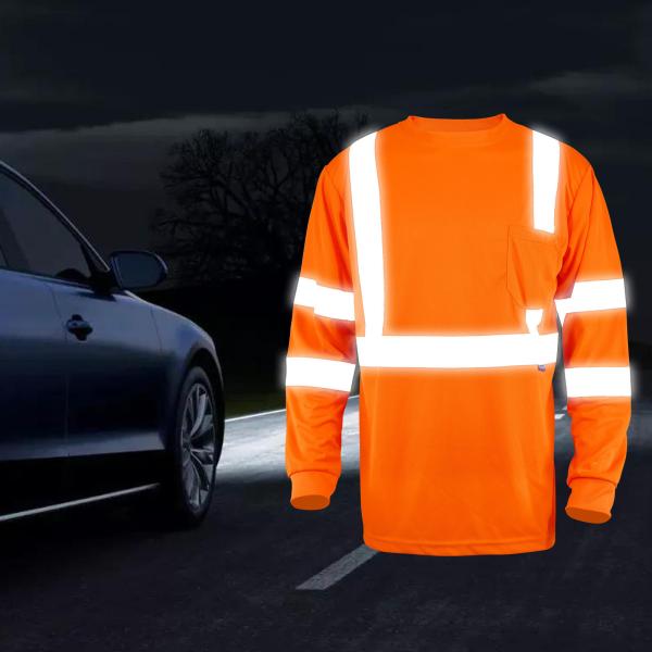 Fluorescent Orange Road Safety Products Safety Hi Vis Long Sleeve Shirts
