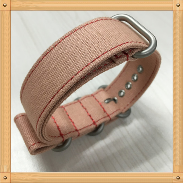 Flesh Pink Canvas Strap Watch Band With Metal Holes Zulu Style