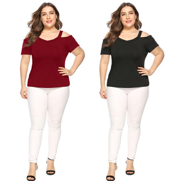 Ready to Ship In Stock Fast Dispatch Hot Selling Women Plus Size Short Sleeve Off The Shoulder Blouses T shirt