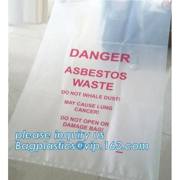 PE asbestos yard waste bags,hazard waste disposal bags,Customized danger warning printing clear polythene LDPE asbestos
