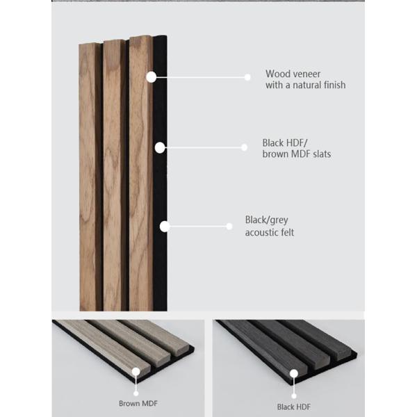 Three Side Wood Veneer Slat Wall Acoustic Panel Walnut E0 Grade 21mm Thick