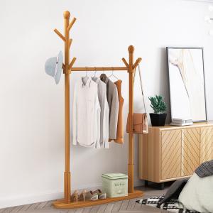 Quality Multifunctional Bamboo Coat Wooden Clothes Hanger Stand Double Pole for sale